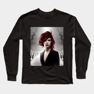 Red Haired Woman in the Snow Long Sleeve T-Shirt